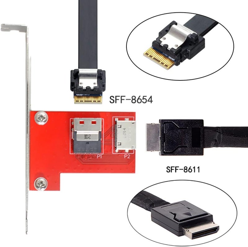 CY PCI-Express 4.0 Slimline SAS SFF-8654 to Oculink SFF-8611 SFF-8612 PCBA Female Adapter with Bracket - Image 5